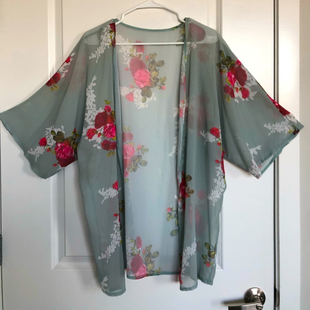 Beautiful Teal Floral Summer Kimono